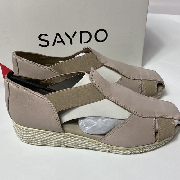 Saydo Timeless ivory leather comfort wedge sandals size 11 NIB - Picture 2 of 5